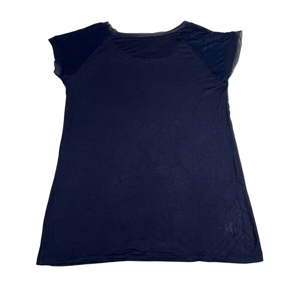 Women's Crewneck Eyelet Sleeve Blouse Size Small Mesh Trim Minimalist Casual - Picture 2 of 6